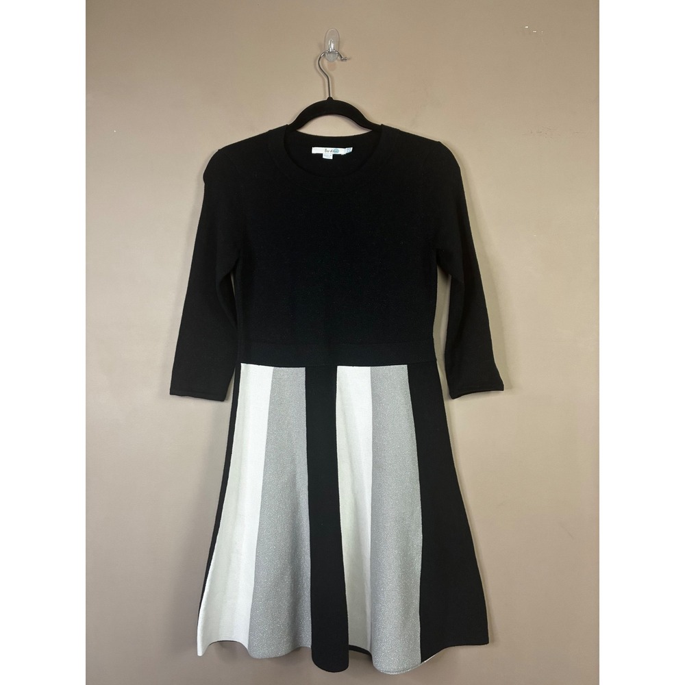 Boden Womens Black Metallic Knit Striped Fit‎ Flare Dress 6P WH943 Silver Grey
